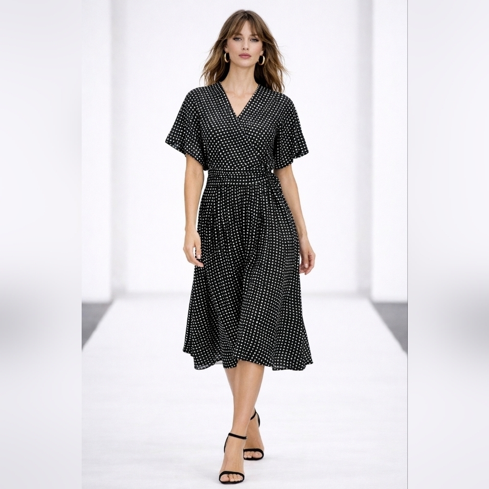 Diane von Furstenberg Silk Polka Dot Wrap Dress Black White Size 0 Classic DVF